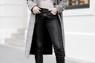 leather + plaid checkered long coat forever 21 taupe turtleneck jeans pants ankle boots cat eye sunglasses Charleston Fashion Blogger Dannon Like The Yogurt
