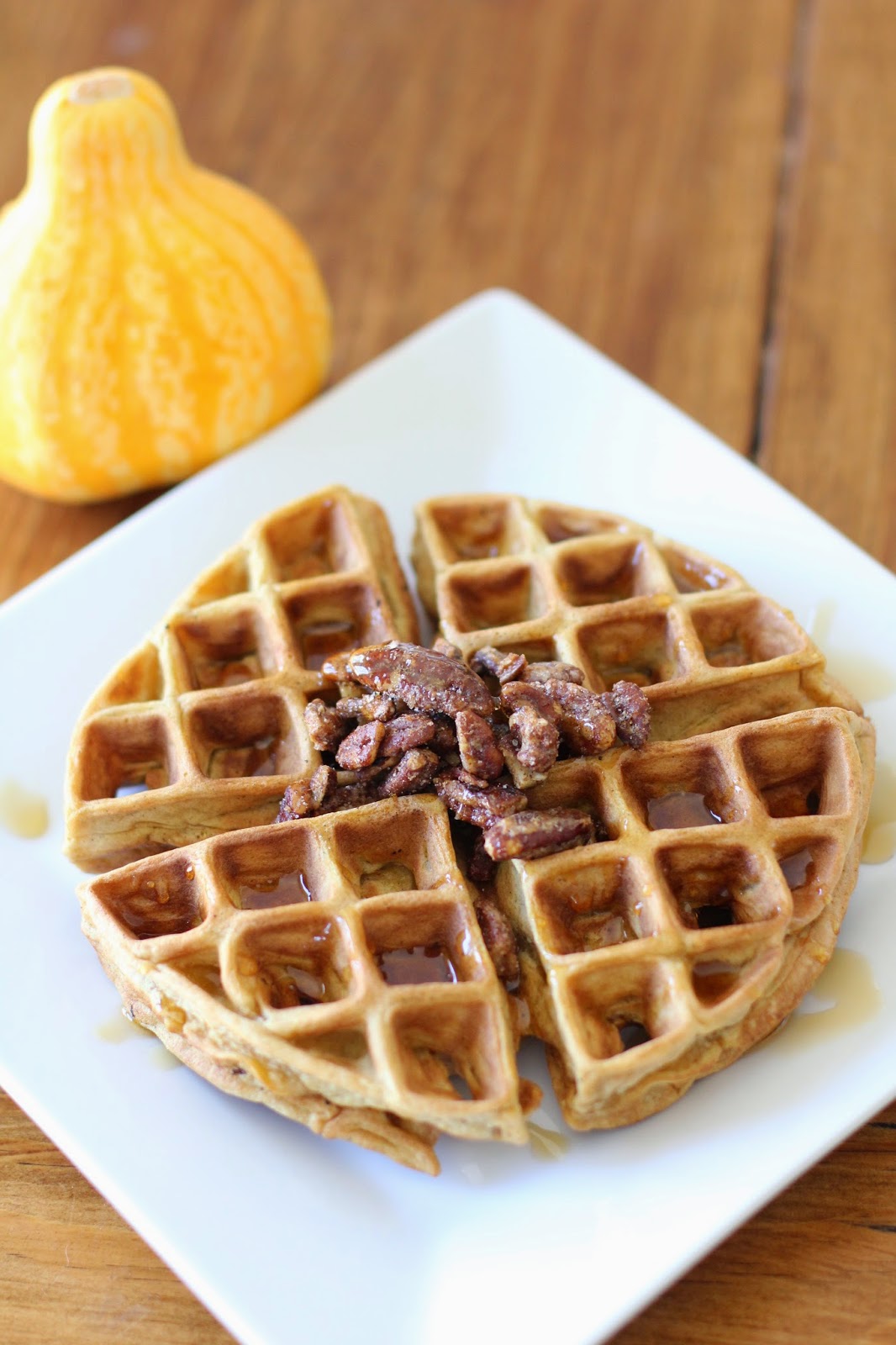 Pumpkin Waffles with Roasted Pecans