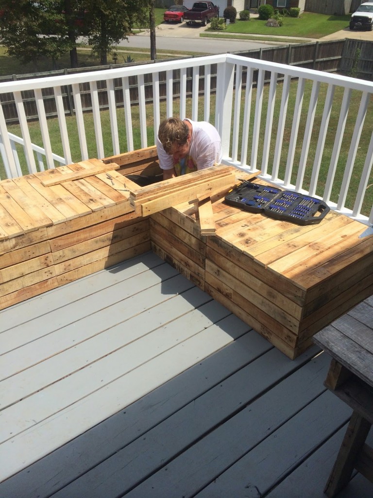 DIY outdoor furniture pallet sectional couch sofa outside deck guest company people hosting events do it yourself charleston fashion blogger dannon k collard like the yogurt lifestyle how to tutorial spring summer pallet wood 