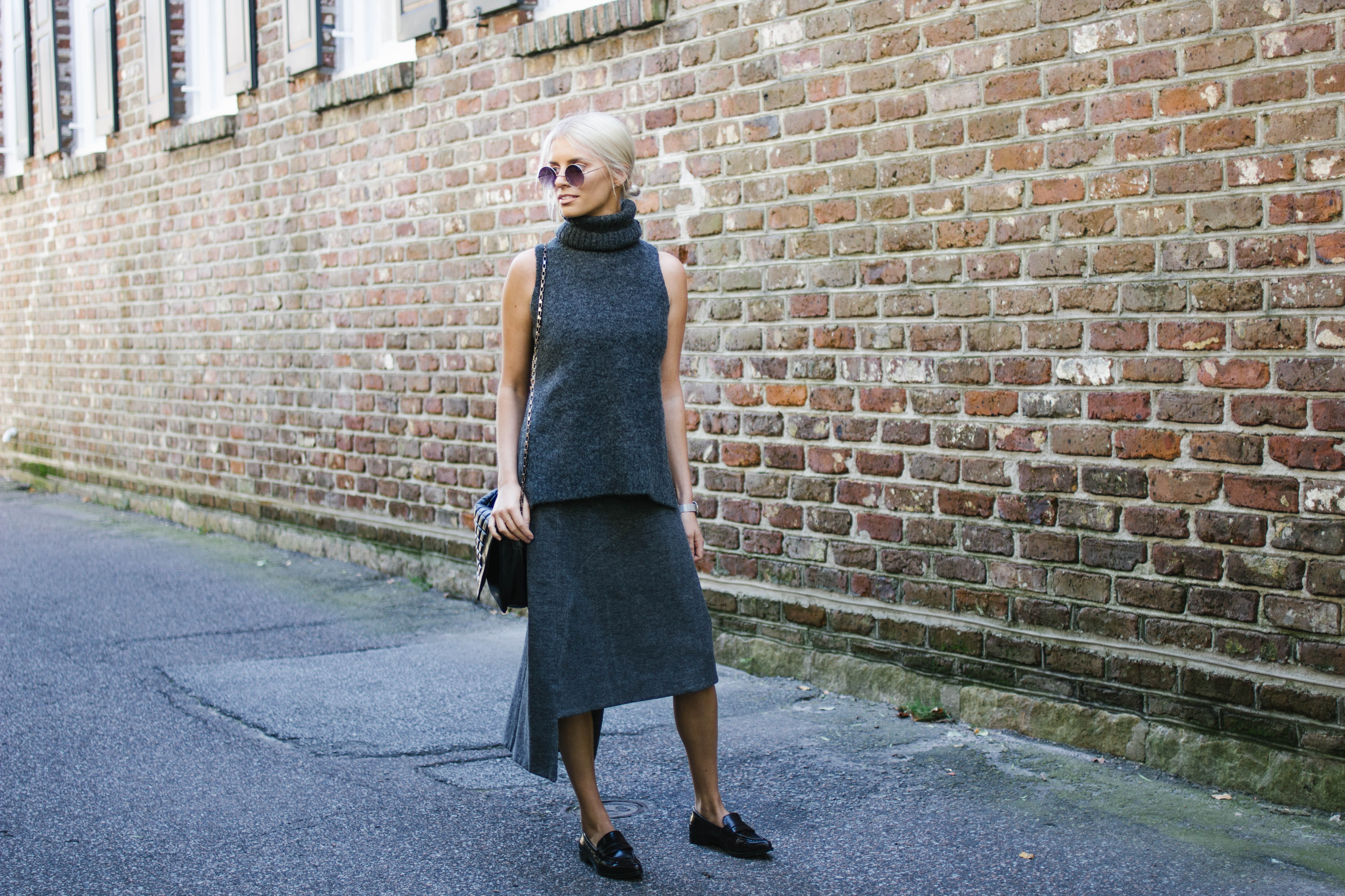 C/meo Collective from Fashion Bunker Charcoal Short Sleeve Jumper & Wrap Skirt // Charleston Blogger Dannon Like The Yogurt