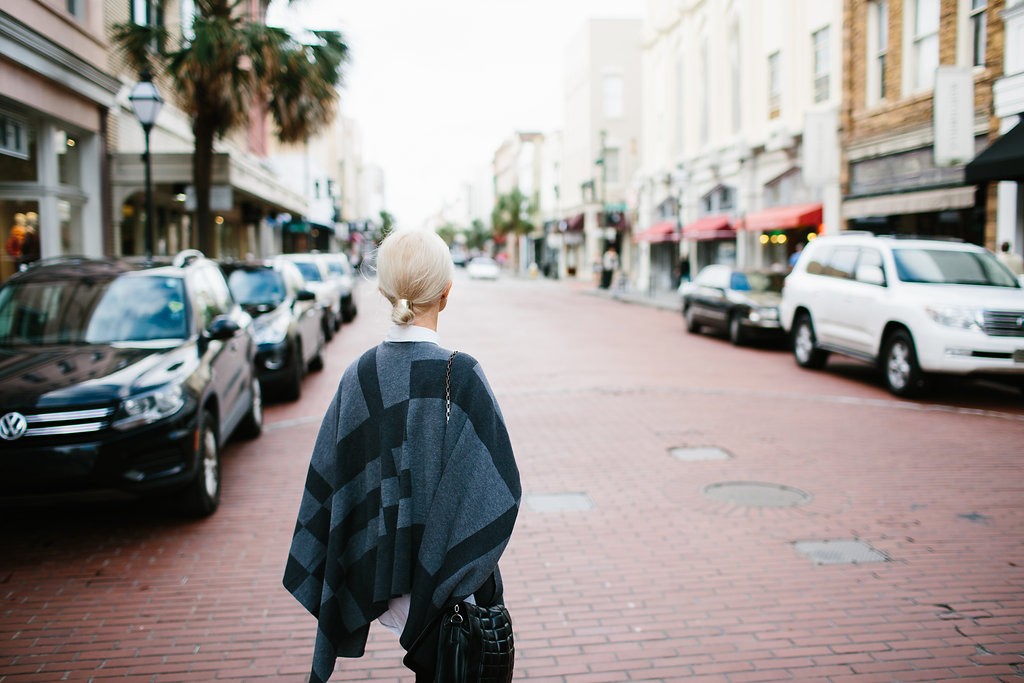 Christmas Wrappings J. McClaughlin Gray Plaid Poncho H&M thigh High Boots Winter 2015 // Charleston Fashion Blogger Dannon Like The Yogurt