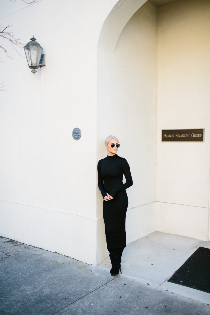 Posh black long sleeve turtleneck dress H&M suede thigh high boots // Charleston Fashion Blogger Dannon Like The Yogurt