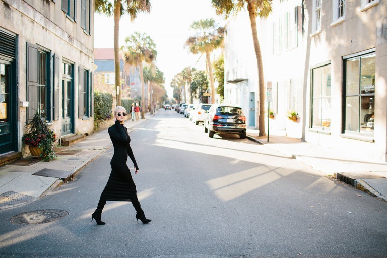 Posh black long sleeve turtleneck dress H&M suede thigh high boots // Charleston Fashion Blogger Dannon Like The Yogurt