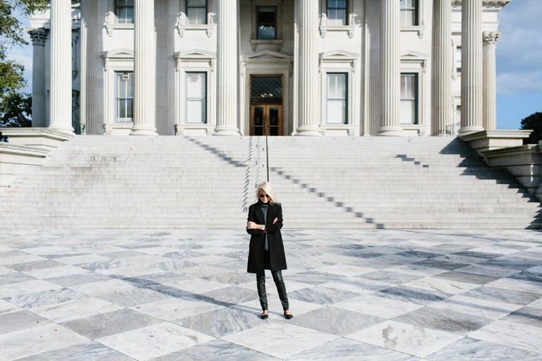 Layered in Charcoal Cmeo Collective Sleeveless Jumper Sweater Forever 21 Black Coat H&M leather pants D’orsay pointed flats // Charleston Fashion Blogger Dannon Like The Yogurt