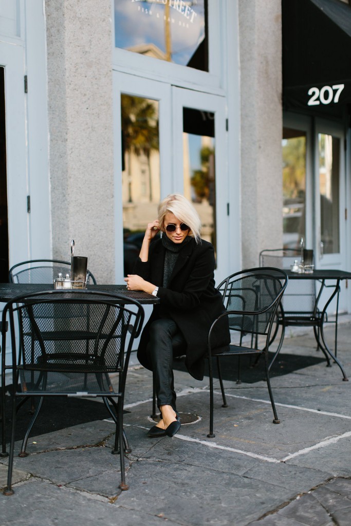 Layered in Charcoal Cmeo Collective Sleeveless Jumper Sweater Forever 21 Black Coat H&M leather pants D’orsay pointed flats  // Charleston Fashion Blogger Dannon Like The Yogurt