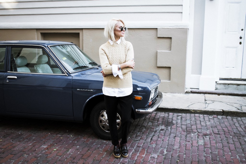 Bo Milton Ellinor Sweater trousers button up oxfords street style 2016 // Charleston Fashion Blogger Dannon Like The Yogurt