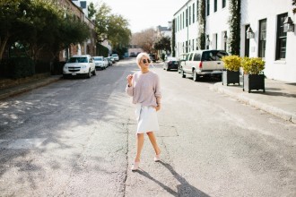 Chunky Knits + Wrap Skirts Spring 2016 Chunky knit sweater H&M Lamoda 101 Hesse belted wrap skirt white Sante Shoes nude pointed mules // Charleston Fashion Blogger Dannon Like The Yogurt