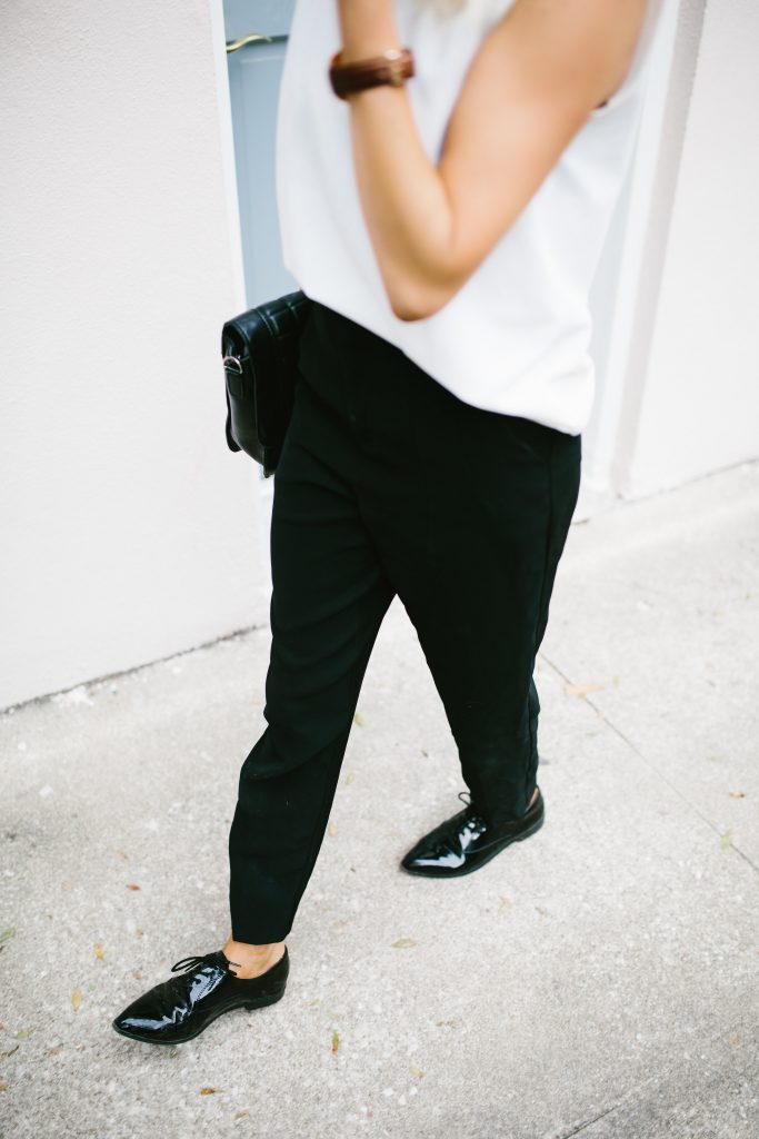 Boyish Asos high neck sleeveless turtleneck white high waist trousers slacks Forever 21 black patent leather oxfords // Charleston Fashion Blogger Dannon Like The Yogurt