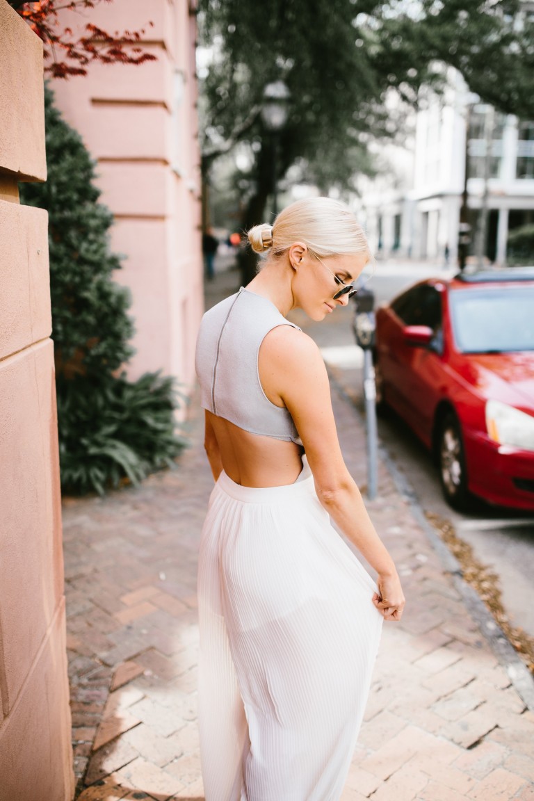 Tres Carmen ENDLESS ROSE CHIFFON PLEATED JUMPSUIT // Charleston Fashion Blogger Dannon Like The Yogurt