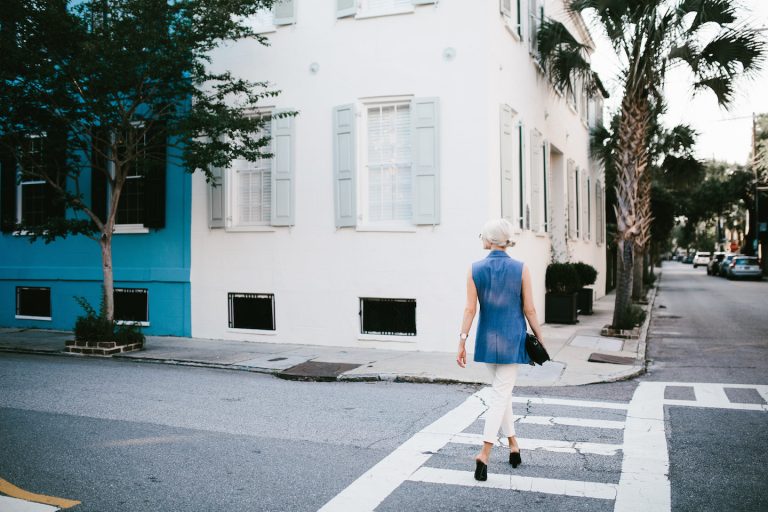 business casual banana republic chambray vest office attire day to night summer look 2016 H&M slacks peep toe mules // Charleston Fashion Blogger Dannon Like The Yogurt