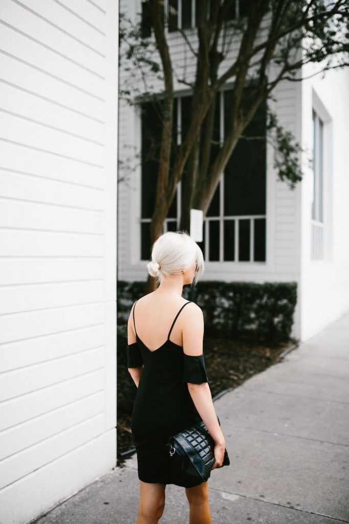 Saroka Frill Seeker dress off-the-shoulder black H&M slip-on sandals spring summer street style 2016 // Charleston Fashion Blogger Dannon Like The Yogurt