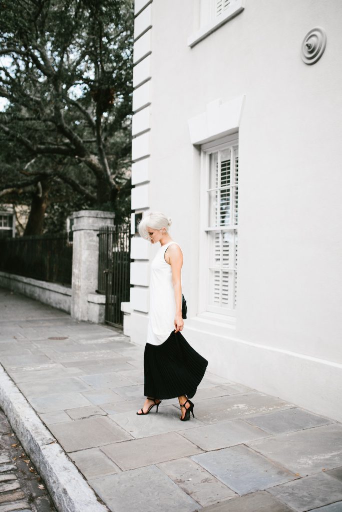 ASOS Clean Crepe Maxi Dress with Sheer Pleated Hem Street Style 2016 Summer Messy Bun // Charleston Fashion Blogger Dannon Like The Yogurt 