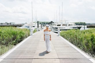 Sailing Away ASOS Stripe Beach Co-ord set Frill off-the-shoulder top wide leg split pant cover-up Harbor Marina // Charleston Fashion Blogger Dannon Like The Yogurt