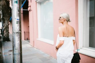 All white Cmeo Collective All Under You Palisades Top Off the Shoulder structured white distressed boyfriend denim Neo James Jeans Minimalist Summer 2016 // Charleston Fashion Blogger Dannon Like The Yogurt