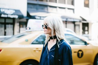 Airport Wear Navy Silk Pajama Top NYFW 16 white trim black skinny jeans leather leggings slip-on sandals mules New York Fashion Week 2016 SS17 Street Style Fashion Trends Runway // Charleston Fashion Blogger Dannon Like The Yogurt