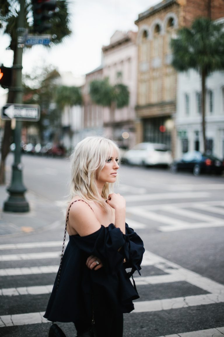 Navy off-the-shoulder