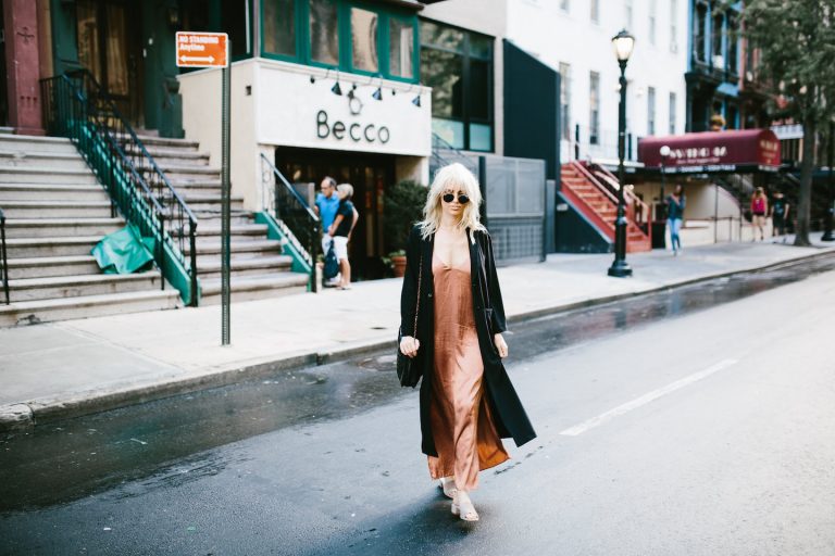 Rusty rust satin dress oversized coat mules street style New York Fashion Week NYFW Manhattan fall autumn trends 2016 // Charleston Fashion Blogger Dannon Like The Yogurt