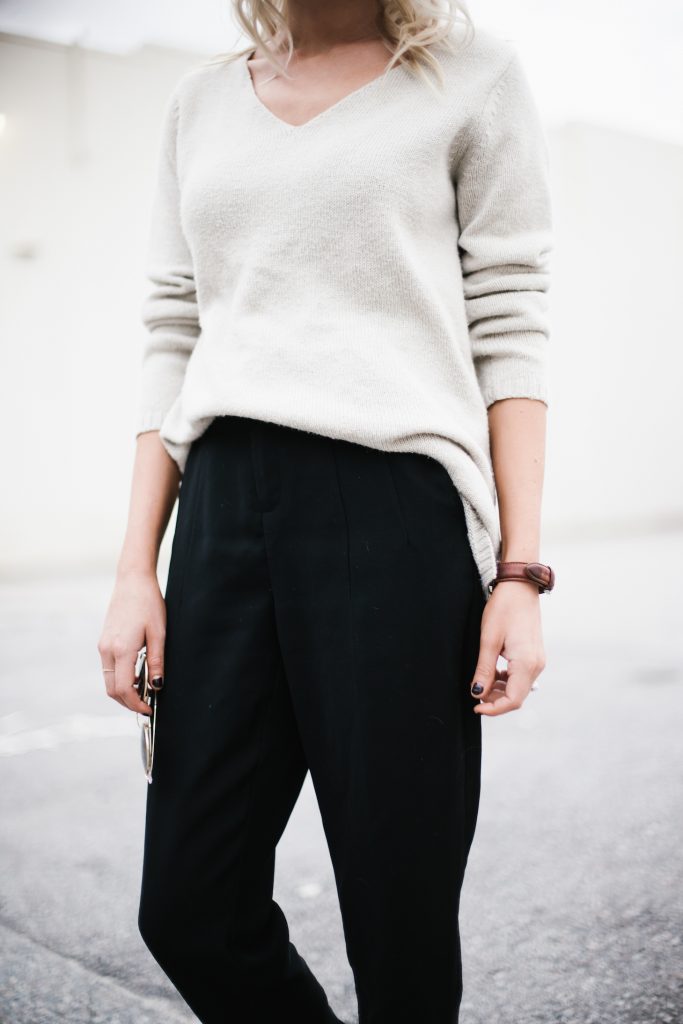 Thanksgiving v-neck target sweater forever 21 black trousers pointed slip-on sandals Fall Autumn blogger street style  // Charleston Fashion Blogger Dannon Like The Yogurt  