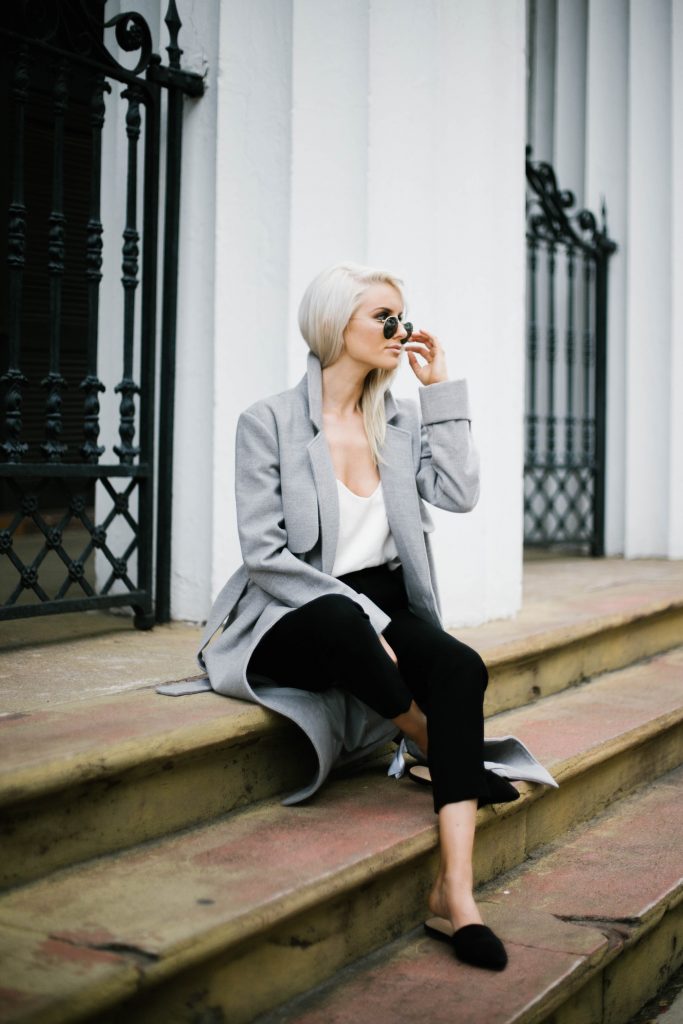 robe coats and slip ons oversized wool long lulus fifth the label asos sandals slippers white cami forever 21 trousers Street Style Blogger // Charleston Fashion Blogger Dannon Like The Yogurt