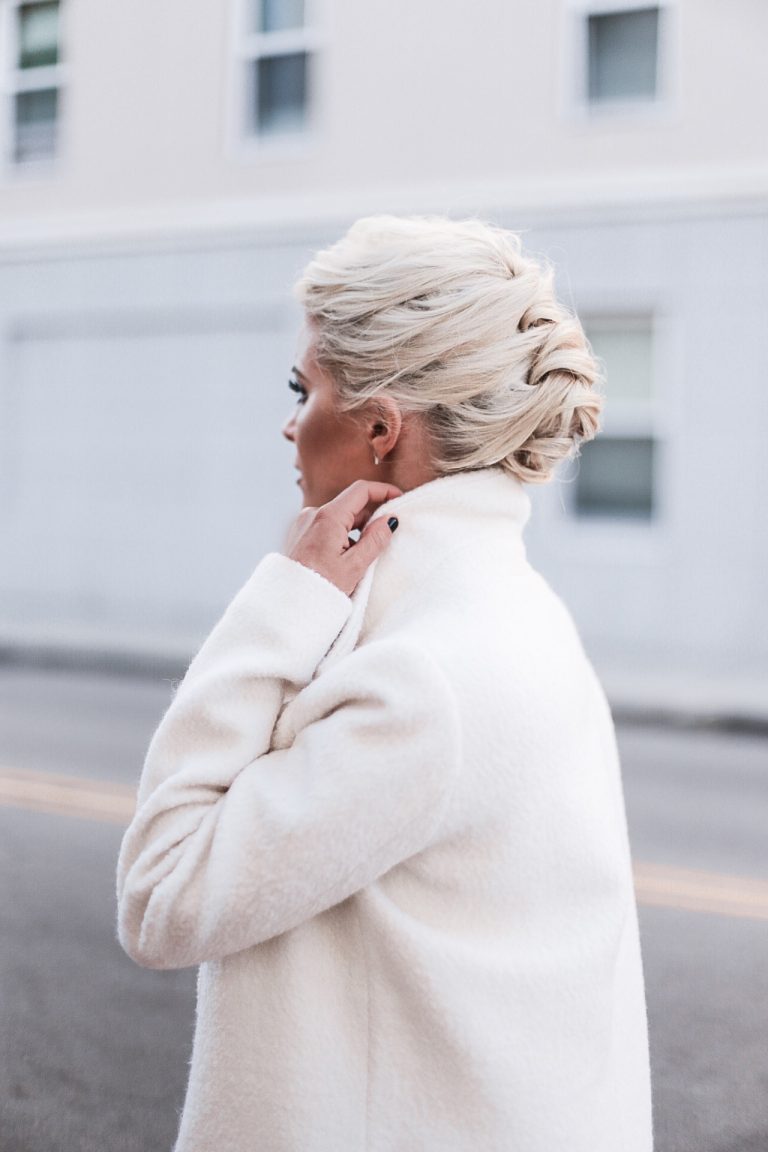 CFW Day 2 Winter Whites asos knit high neck rib maxi dress asos forever 21 boucle coat street style downtown fashion week // Charleston Fashion Blogger Dannon Like The Yogurt