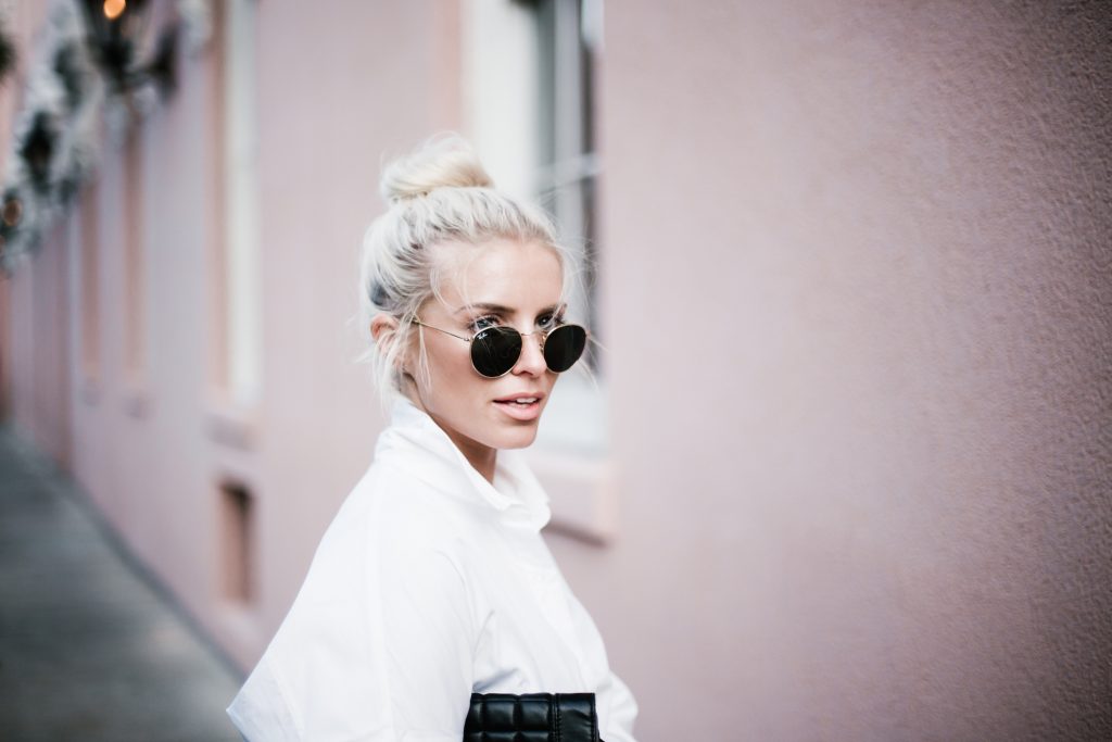 Denim Boy Shorts white button down shirt poplin woven forever 21 medal boyfriend suede ankle boots top knot hair downtown on-the-go  street style spring 2017  // Charleston Fashion Blogger Dannon Like The Yogurt  