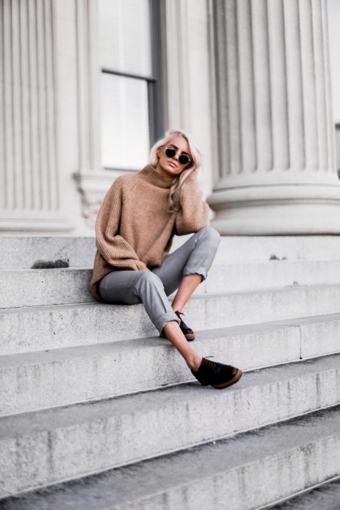 Bundled Up in Menswear style oversized knit sweater plaid checkered trousers stovepipe pants oxfords fall 2017 street style Charleston Fashion Blogger Dannon Like The Yogurt 