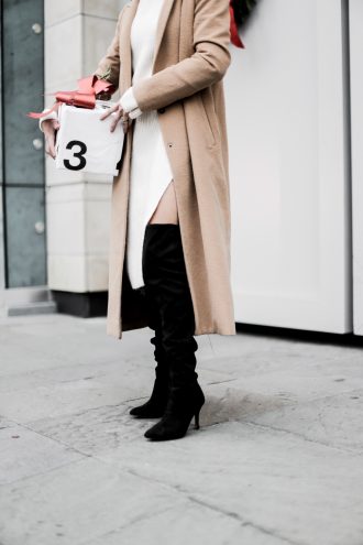 Haul Out the Holly camel long coat wool black suede over the knee boots turtleneck sweater dress white H&M Charleston Fashion Blogger Dannon Like The Yogurt
