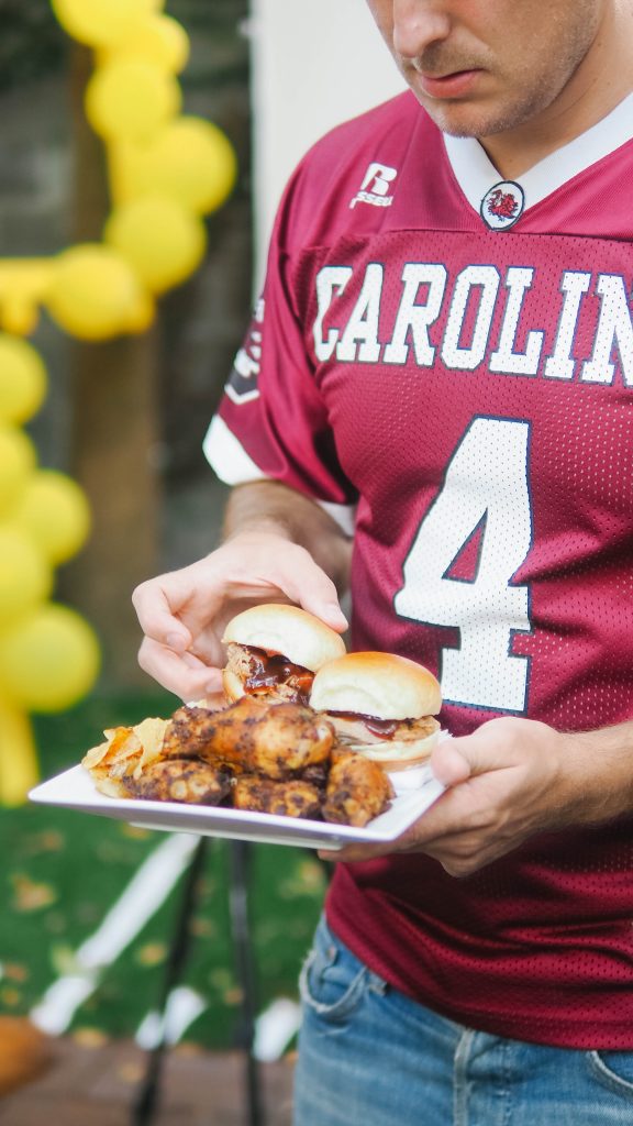 carolina gamecocks tailgate themed party // charleston fashion lifestyle blogger dannon k collard hammy catering beer tower high life miller birthday cake