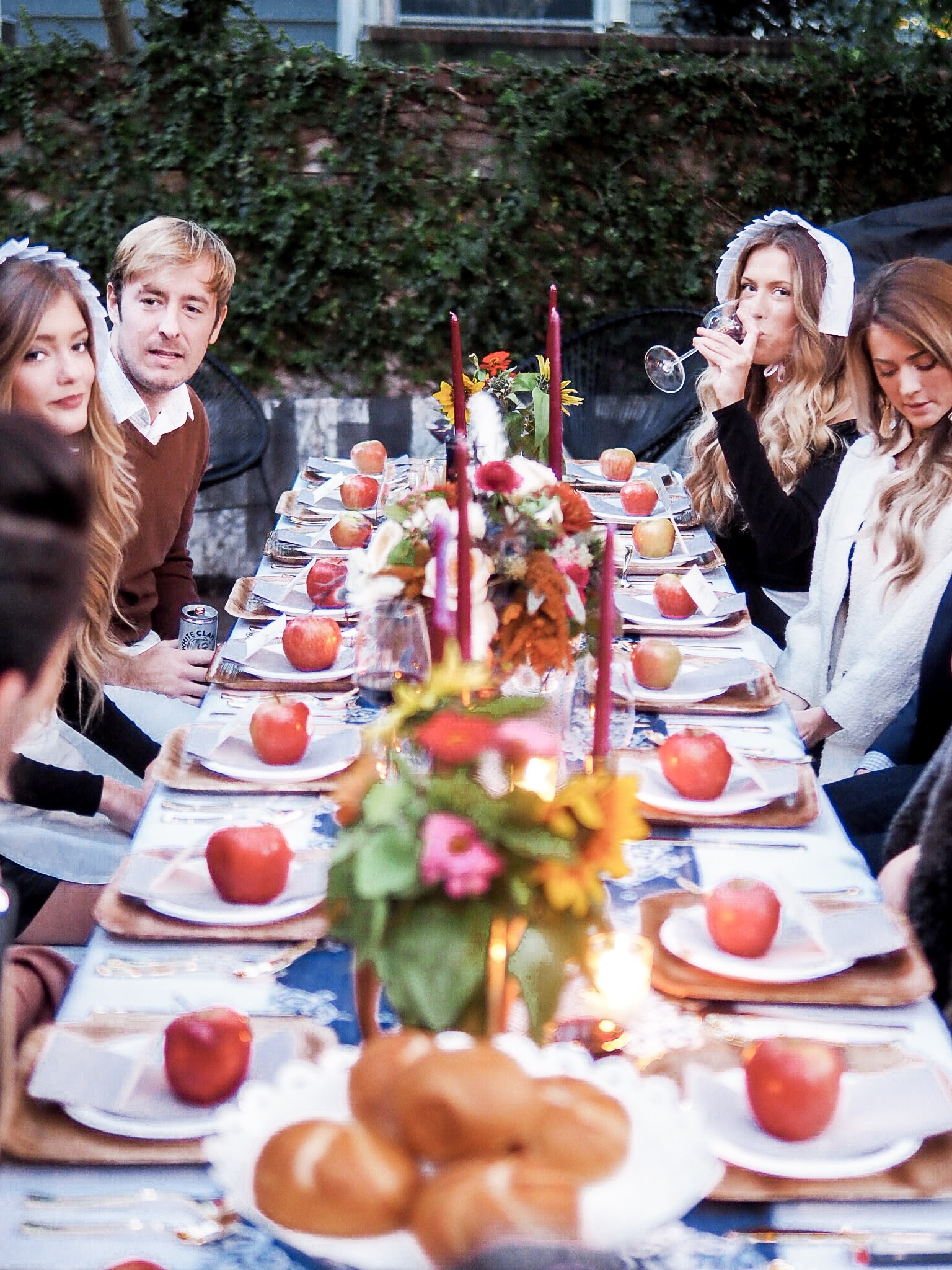 70's Friendsgiving themed Thanksgiving // Charleston Fashion Blogger Dannon K. Collard Like The Yogurt Wedding Fall inspiration tablescape table setting dinner